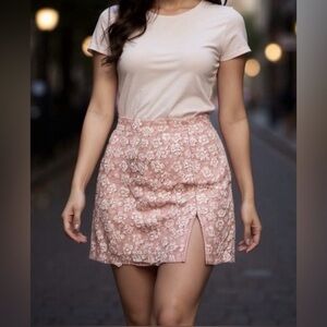 Floral Brocade Pink Mini Skirt